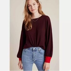 Anthropologie  Women’s Charli Theresa Balloon-Sleeved Sweater Burgundy Sz S Wool